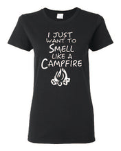 Load image into Gallery viewer, Smell Like A Campfire Ladies T-shirts White Letters
