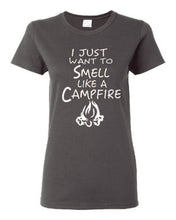 Load image into Gallery viewer, Smell Like A Campfire Ladies T-shirts White Letters

