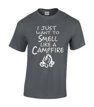 Load image into Gallery viewer, Smell Like A Campfire T-shirts White Letters
