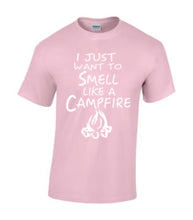Load image into Gallery viewer, Smell Like A Campfire T-shirts White Letters
