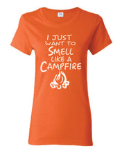 Load image into Gallery viewer, Smell Like A Campfire Ladies T-shirts White Letters
