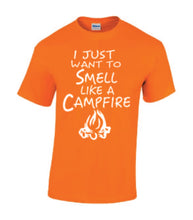 Load image into Gallery viewer, Smell Like A Campfire T-shirts White Letters
