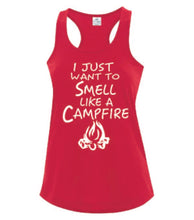 Load image into Gallery viewer, Smell Like A Campfire Ladies Tanks White Letters
