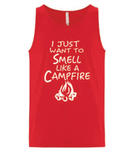 Load image into Gallery viewer, Smell Like A Campfire Tanks White Letters
